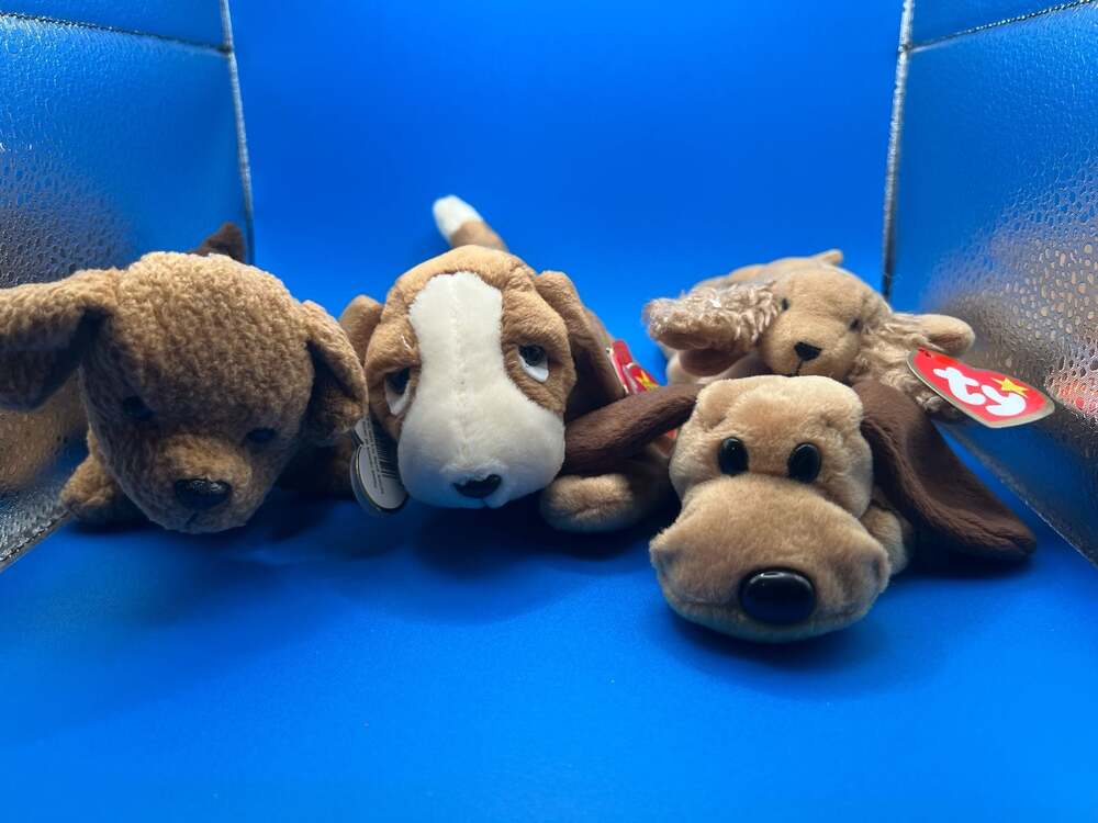 Ty Beanie Babies Dog Lot - Luke Basset Hound, Spunky, Bones & Teenie Spaniel